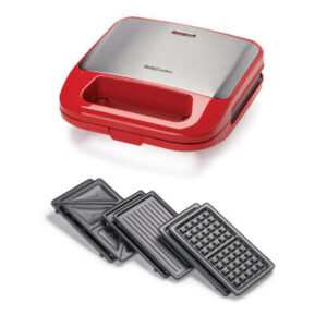 Betty Crocker 3-in-1 Indoor Grill, Sandwich Press & Waffle Maker Plus, Red