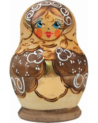 140121 Russia Nested Dolls Gold Floral Bw 5 Nest Doll 3 in.