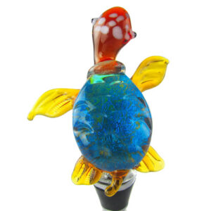 14117 Glass Wine Bottle Turtle Blue