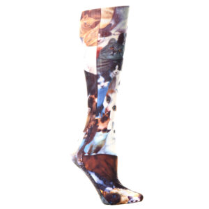 18 in. Womens Trouser Sock with Kitty Pattern - Brown