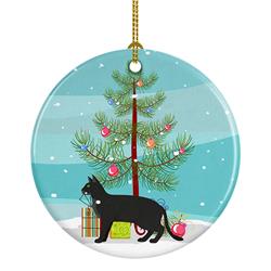 2.8 x 2.8 in. Unisex Chausie Black Cat Merry Christmas Ceramic Ornament
