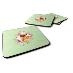 3.5 x 3.5 in. Brabant Griffon Green Flowers Foam Coaster - Set of 4