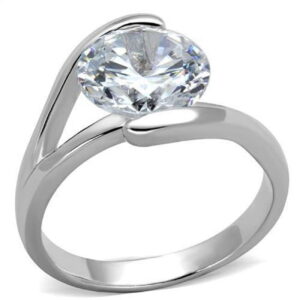 3W1072-8 Women Rhodium Brass Ring with AAA Grade CZ in Clear - Size 8