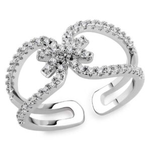 3W1583-7 Women Rhodium Brass Ring with AAA Grade CZ in Clear - Size 7