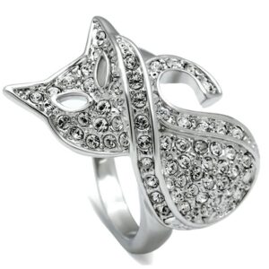 3W260-8 Rhodium Brass Ring with Top Grade Crystal, Clear - Size 8