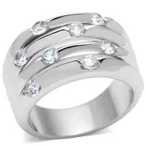 3W275-5 Women Rhodium Brass Ring with AAA Grade CZ in Clear - Size 5