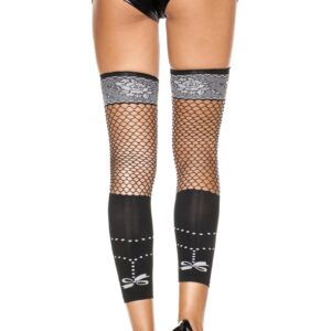 4801-BLACK Spandex Diamond Net & Opaque Leg Warmers with Lace Design - Black