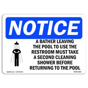 7 x 10 in. OSHA Notice Sign - A Bather Leaving the Pool to Use the Restroom