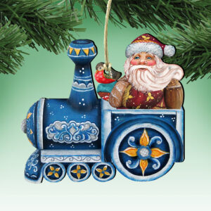 8129211 Train Riding Santa Wooden Christmas Ornament Set of 2
