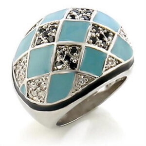 8X159-5 Rhodium Brass Ring with AAA Grade CZ, Jet - Size 5