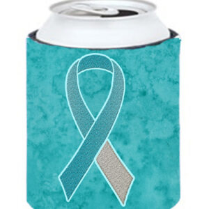 AN1215CC Teal and White Ribbon for Cervical Cancer Awareness Can or Bottle Hugger- 12 Oz.