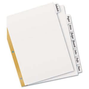 AVE-23078 Write-On Index Dividers- Erasable Laminated White Tabs- White- Set of 8
