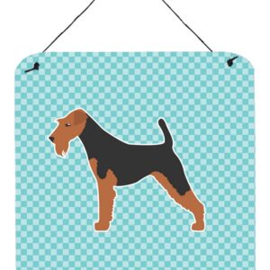 Airedale Terrier Checkerboard Blue Wall or Door Hanging Prints