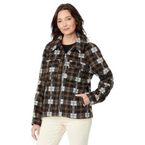 Avec Les Filles Plaid Zip Front Jacket (Black/Grey Plaid) Women's Clothing