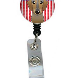 BB2163BR American Flag & Wirehaired Dachshund Retractable Badge Reel