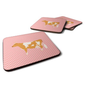 BB7821FC Guernsey Cow Pink Check Foam Coaster, Set of 4
