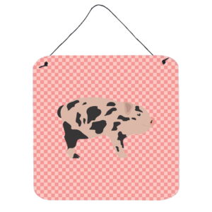 BB7935DS66 Mini Miniature Pig Pink Check Wall or Door Hanging Prints, 6 x 6 in.