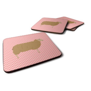 BB7977FC East Friesian Sheep Pink Check Foam Coaster, Set of 4