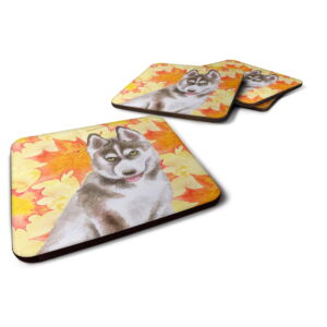 BB9957FC Siberian Husky Grey Fall Foam Coaster, 3.5 x 3.5 in. - Set of 4