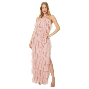 Betsy & Adam Long Mesh Multi Tier Tie Neck (Blush) Women's Dress