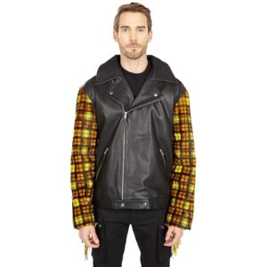 Blue Marble Paris Leather Motorcycle Jacket (Black) Clothing