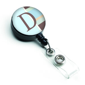 CJ1003-DBR Letter D Initial Monogram Blue Stripes Retractable Badge Reel