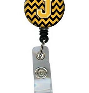 CJ1053-JBR Letter J Chevron Black & Gold Retractable Badge Reel, 5 x 1 x 2 in.