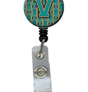 CJ1063-VBR Letter V Football Aqua, Orange & Marine Blue Retractable Badge Reel