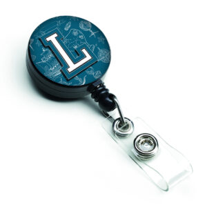 CJ2014-LBR Letter L Sea Doodles Initial Alphabet Retractable Badge Reel