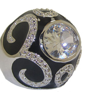 CR3476BLK Black Enameled Dome Ring Austrian Crystal