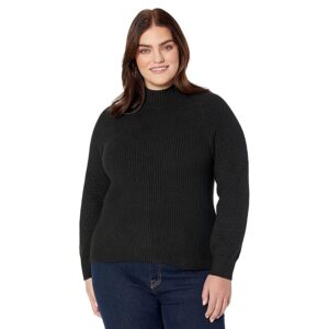 Calvin Klein Rib Mock Neck with Cable Sleeve (Black) Women's Clothing