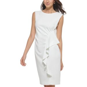 Calvin Klein Scuba Crepe Sheath with Ruching Detail (Cream) Women's Dress