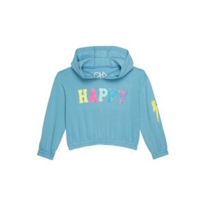 Chaser Kids Glitter Smiley Vintage Fleece Hoodie w/Chenille Patches (Toddler/Little Kids) (Wind) Girl's Sweatshirt