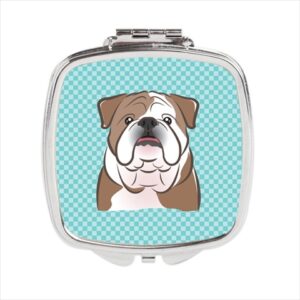 Checkerboard Blue English Bulldog Compact Mirror, 2.75 x 3 x .3 In.