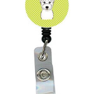 Checkerboard Lime Green Westie Retractable Badge Reel