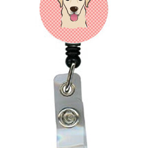 Checkerboard Pink Golden Retriever Retractable Badge Reel