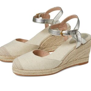 Cole Haan Cloudfeel Espadrille Wedge 80 mm II (Natural Linen/Soft Gold Leather) High Heels