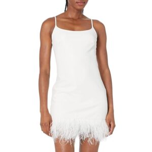 Commando Faux Leather Spaghetti Strap A-Line Dress w/ Feathers FLT308 (White) Women's Clothing