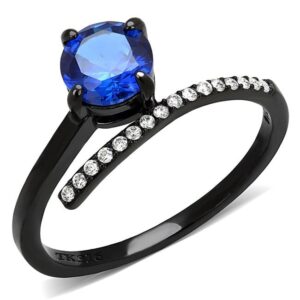 DA038-5 Women IP Black Stainless Steel Ring with Synthetic in London Blue - Size 5