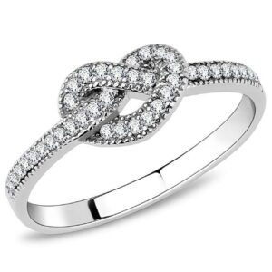 DA053-8 Women High Polished Stainless Steel Ring with AAA Grade CZ in Clear - Size 8