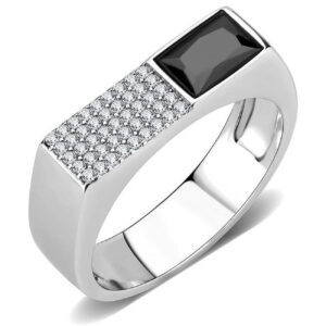 DA252-11 Men High Polished Stainless Steel Ring with AAA Grade CZ in Black Diamond - Size 11