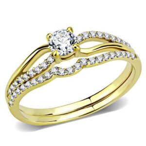 DA277-10 Women IP Gold Stainless Steel Ring with AAA Grade CZ in Clear - Size 10