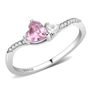 DA384-5 Women High Polished Stainless Steel Ring with AAA Grade CZ in Rose - Size 5