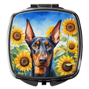DAC6068SCM 3 x 2.75 in. Doberman Pinscher in Sunflowers Compact Mirror