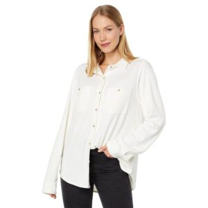 Dylan by True Grit Plaid Scout Shirt Jacket (White/White) Women's Clothing