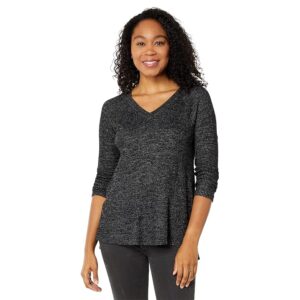 Dylan by True Grit Waffle Raglan-V (Black) Women's Clothing