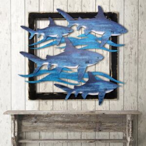 G98515S4-18 Sharks in Frame Wooden Art