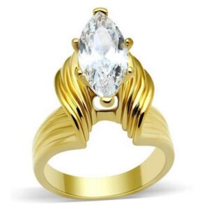 GL088-5 IP Gold Ion Plating Brass Ring with AAA Grade CZ, Clear - Size 5