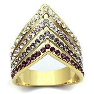 GL305-5 IP Gold Ion Plating Brass Ring with Top Grade Crystal, Multi Color - Size 5