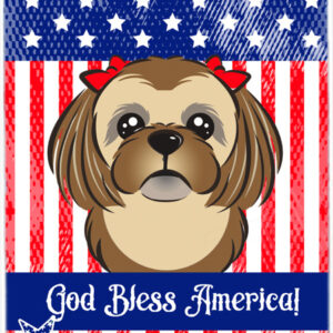 God Bless American Flag with Chocolate Brown Shih Tzu Mouse Pad, Hot Pad or Trivet